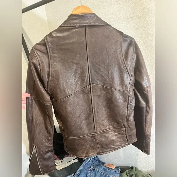 Brown Leather Moto Jacket - Picture 3 of 3